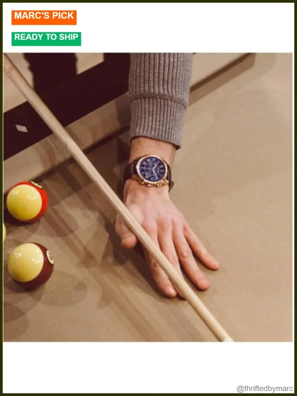 Men's Chronograph Wrist Watch - Rose Gold-Tone Stainless Steel, Blue Leather